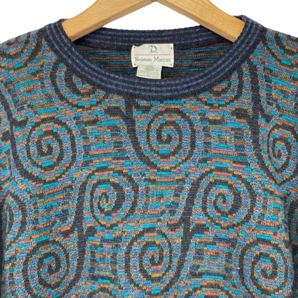 VTG 80’s Neiman Marcus Men’s Abstract Pattern Wool Sweater - Picture 5 of 7